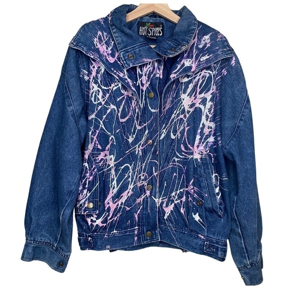 Hot Spices Vintage Sparkle Paint Jean Jacket Sz Med - Picture 1 of 12